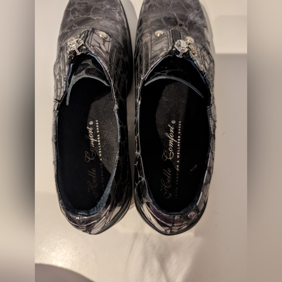 HELLE Black-Gray  Croc-Embossed Slip-On Shoes Sz. 38 EU / 7-8 US - Picture 8 of 14